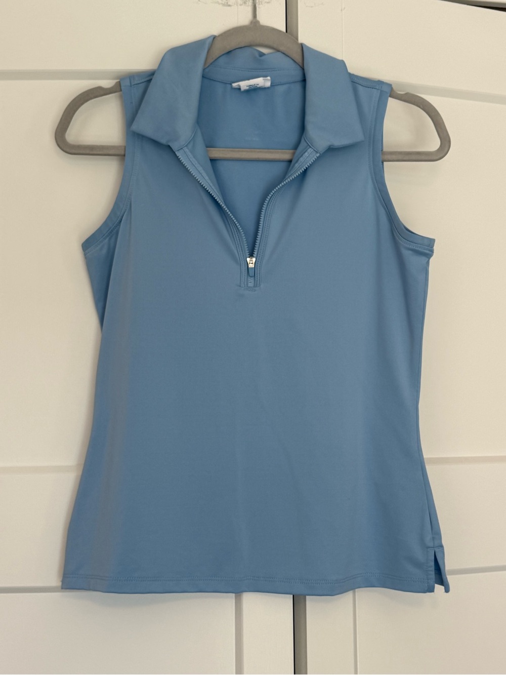 Sigrid Olsen Light Blue Sleeveless Zip Polo Tank
